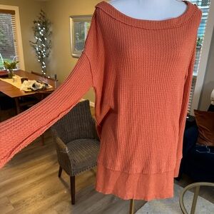 We the free oversized orange coral waffle knit thermal lounge top